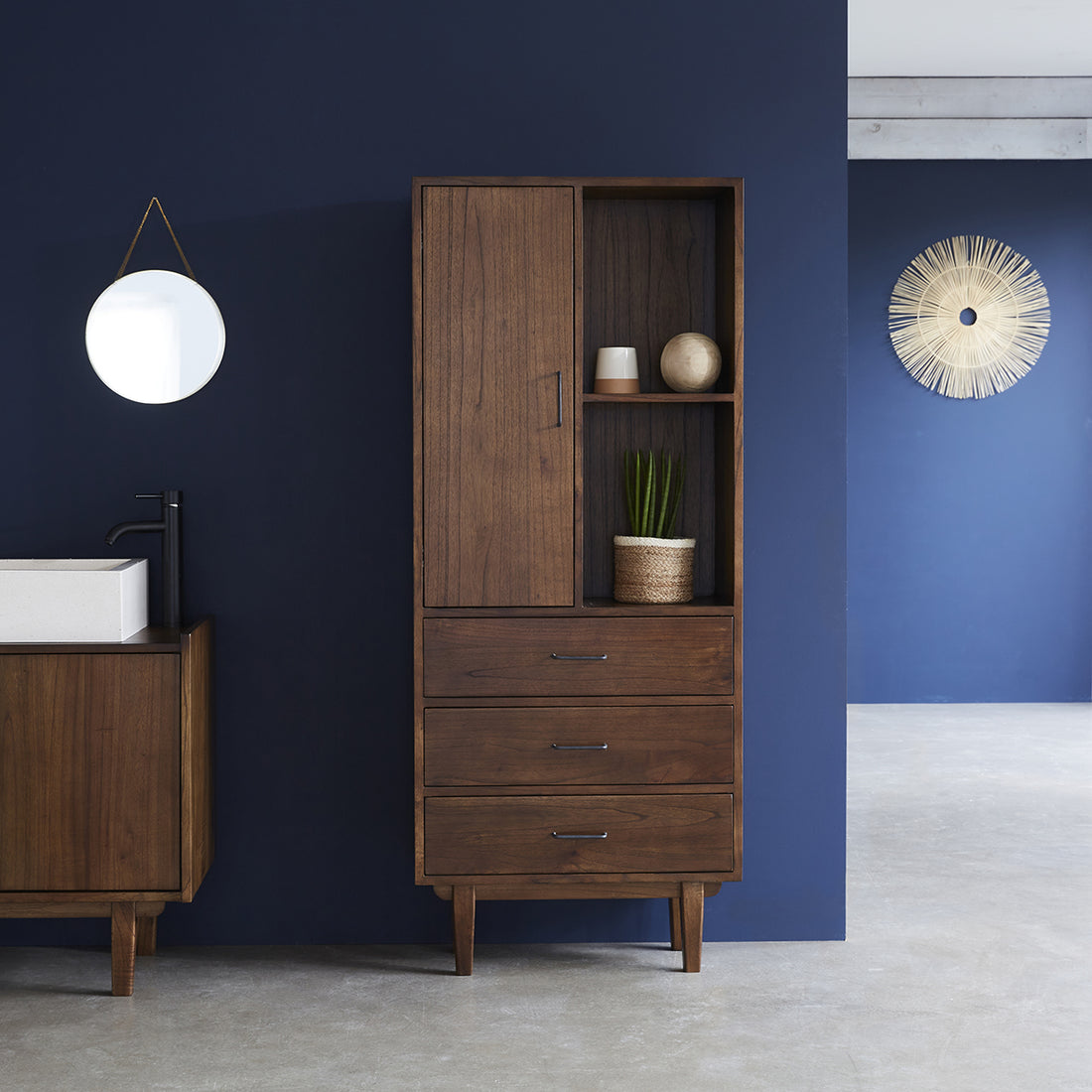 VINTAGE - Doppelte Badezimmersäule aus massivem Mindi 170 cm