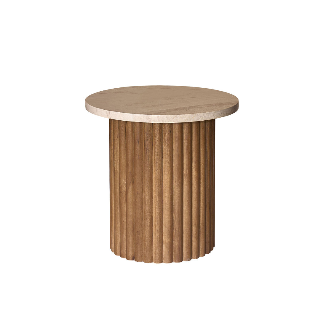 COLINE - Runder Beistelltisch aus massivem Teakholz und Marmor
