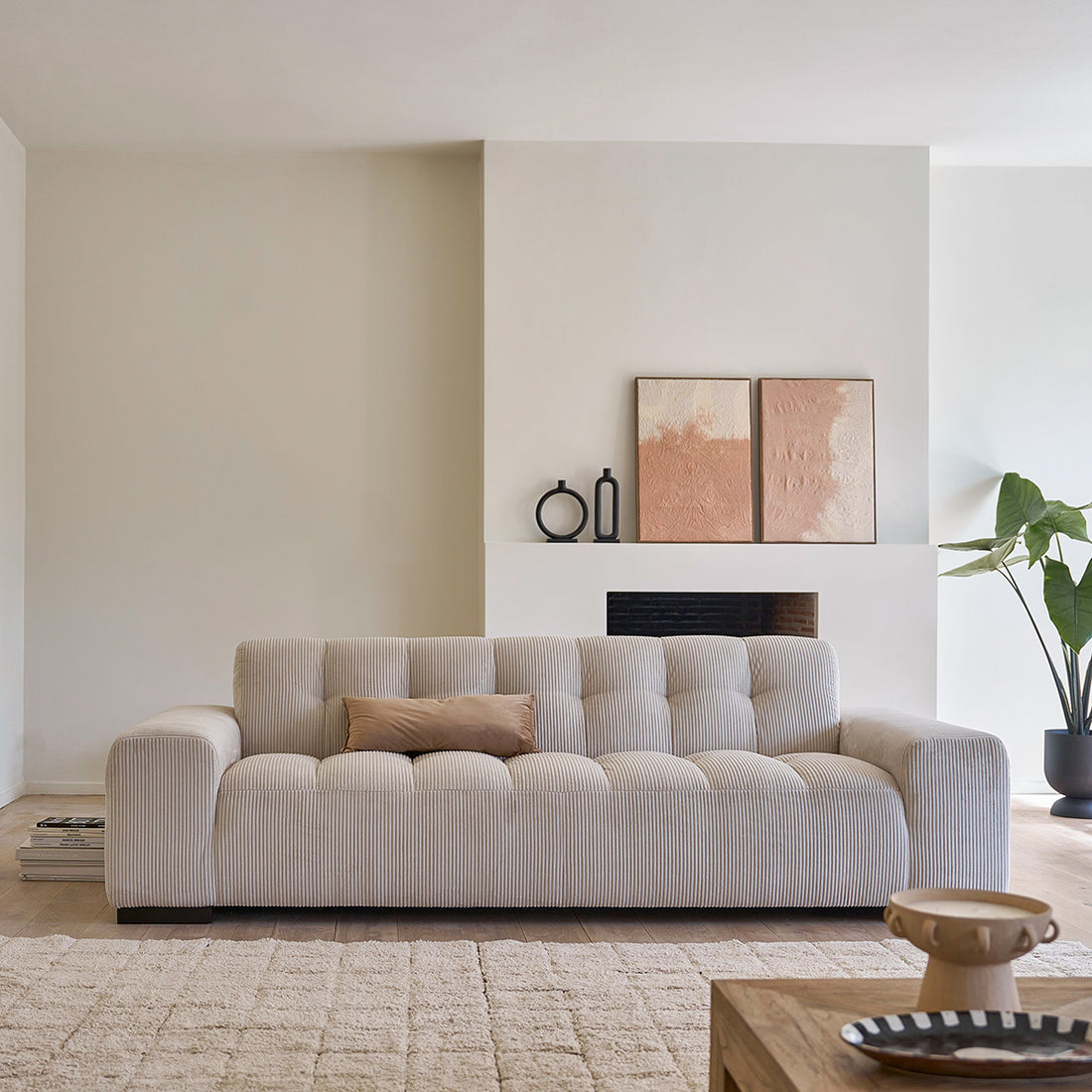 ALPHONSE - Gerades 4-Sitzer-Sofa aus naturfarbenem Cord