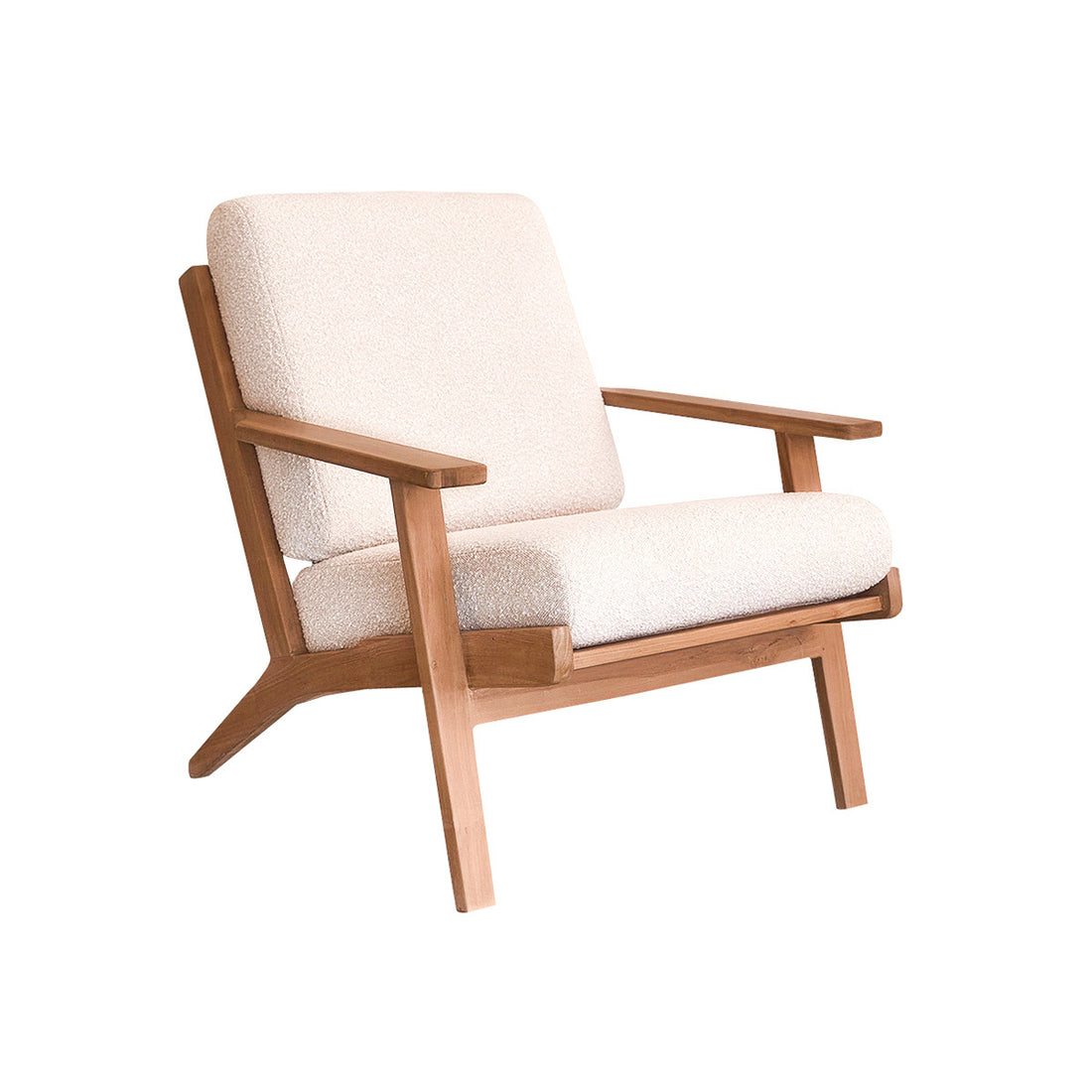 SERENE - Sessel aus massivem Teakholz mit Bouclé-Sitzfläche