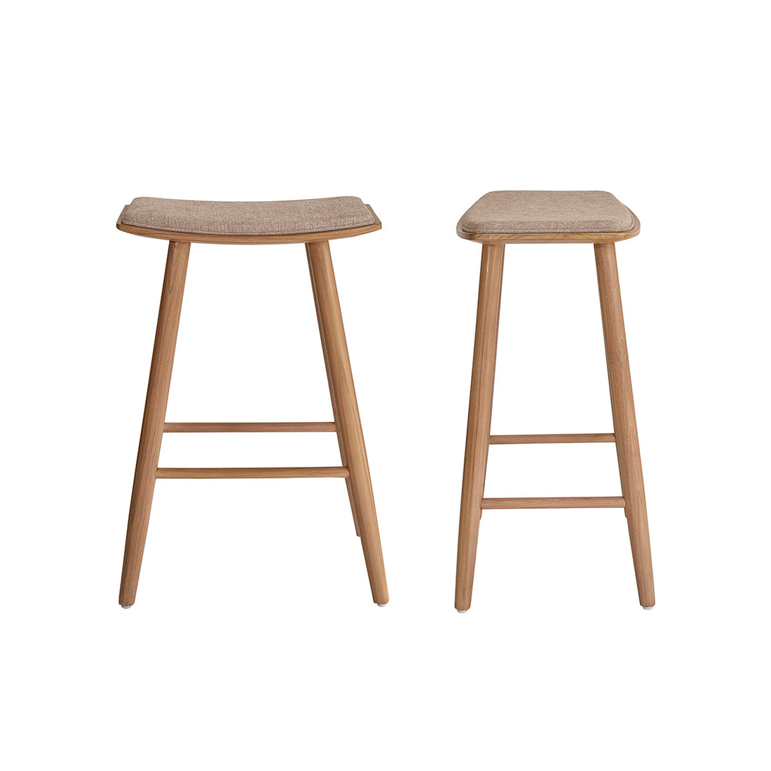 AMBRE - Set aus 2 Barhockern aus massivem Teakholz und greigefarbenem Samt, 65 cm (Kombination aus Grau und Beige)
