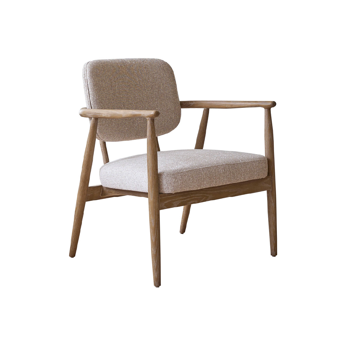 EUGÈNE - Fauteuil en bois de chêne et tissu texturé beige chiné
