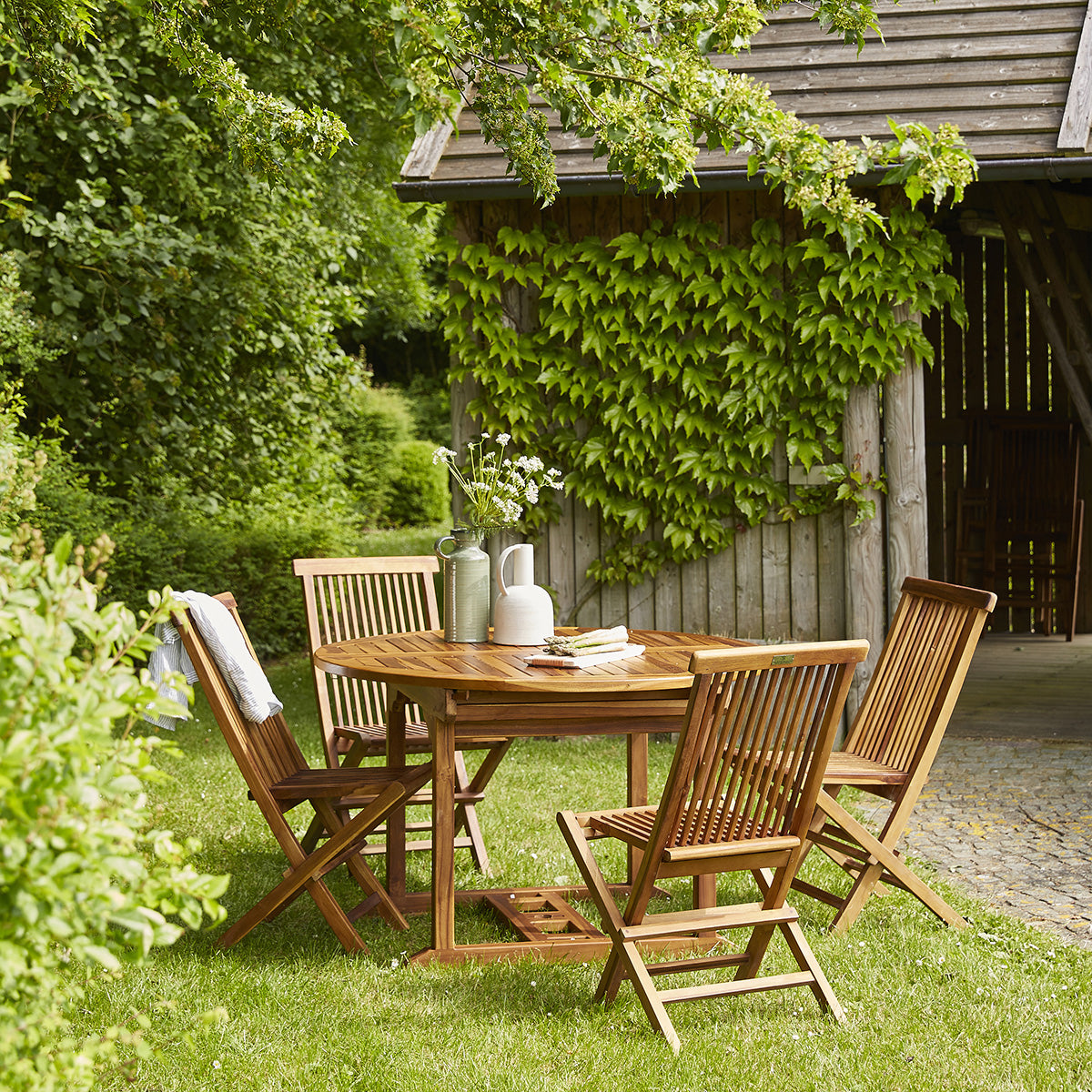 BALI - Ausziehbarer ovaler Gartentisch aus geöltem Teakholz 6/8-Sitzer