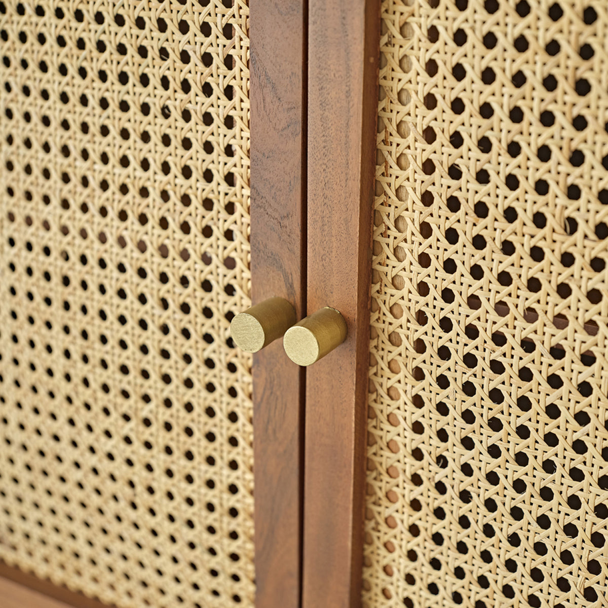 LEONTINE - Kommode aus massivem Akazienholz in Walnussoptik und Rohrgeflecht