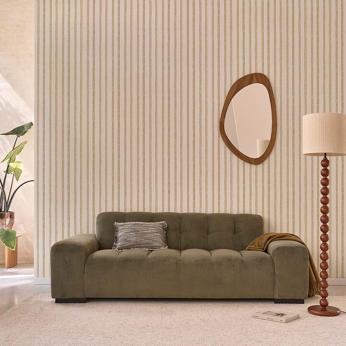 ALPHONSE - Gerades 3-Sitzer-Sofa aus khakifarbenem Cord