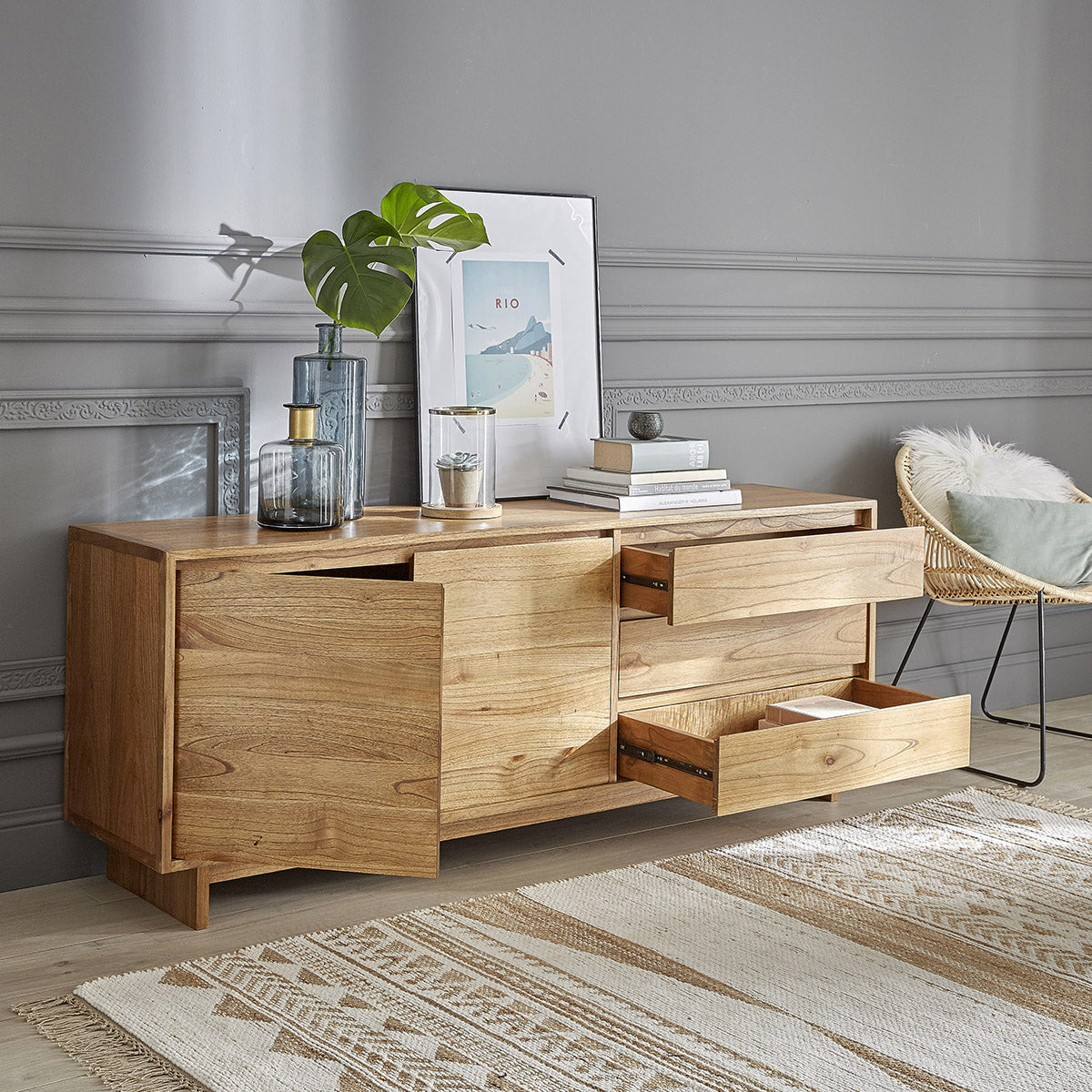 TILO - Commode en mindi massif 180 cm