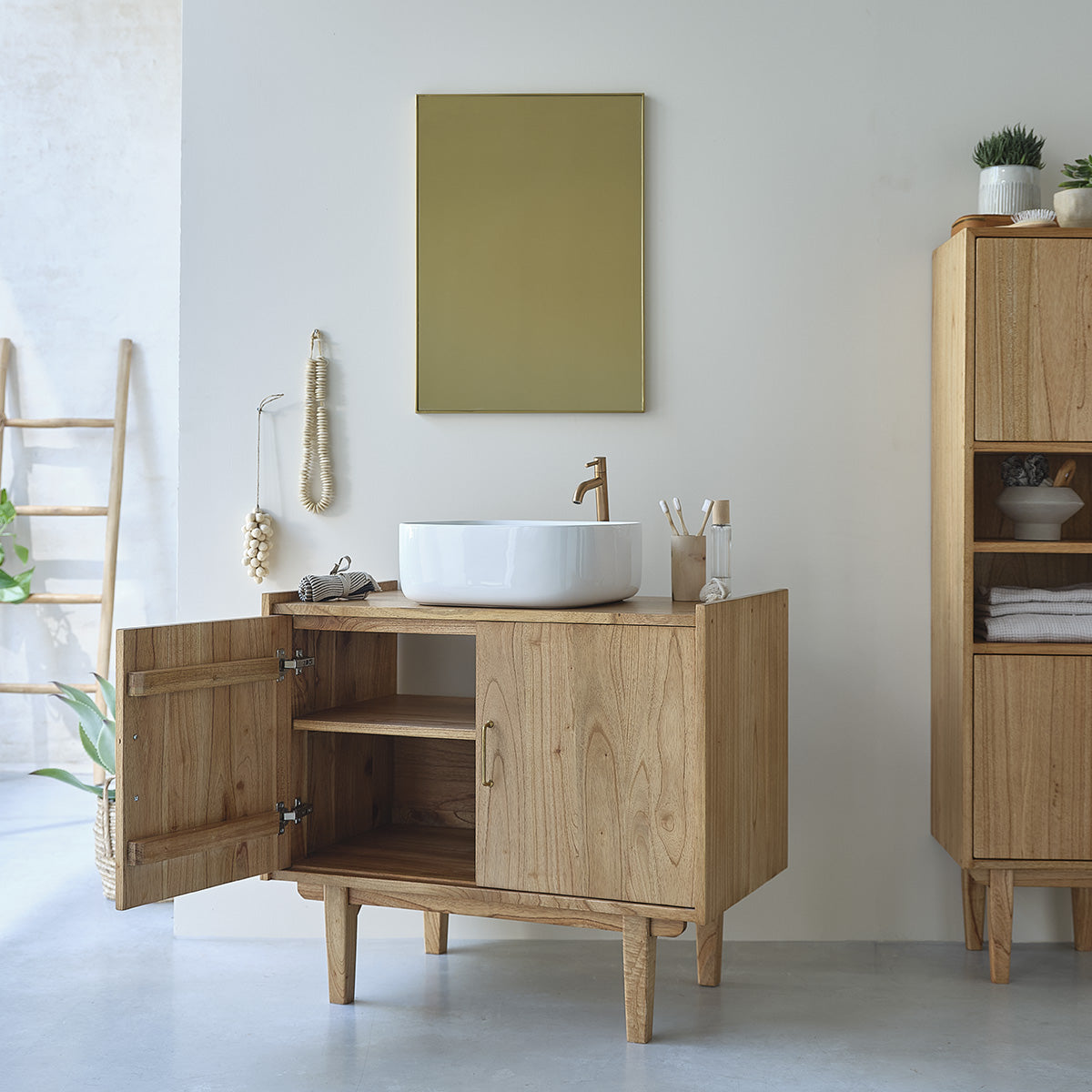 FIFTIES - Meuble sous vasque en mindi massif 90 cm