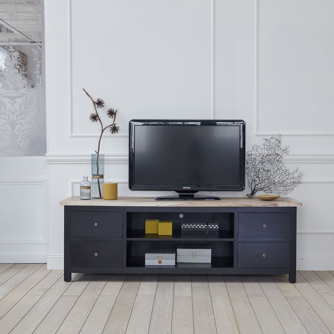 LONDRES - TV-Möbel aus Mahagoni und massivem Teakholz 180 cm 