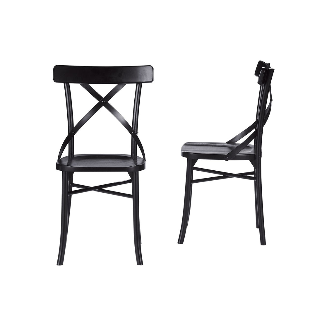 LONDRES - Set aus 2 Bistrostühlen aus massivem Mahagoni und Rattan, schwarz 