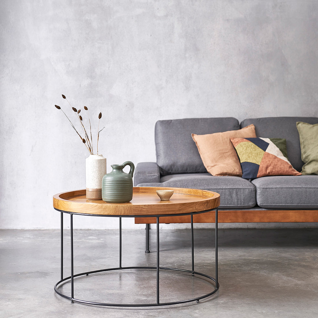 HUGO - Couchtisch aus massivem Teakholz und Metall Ø 80 cm 