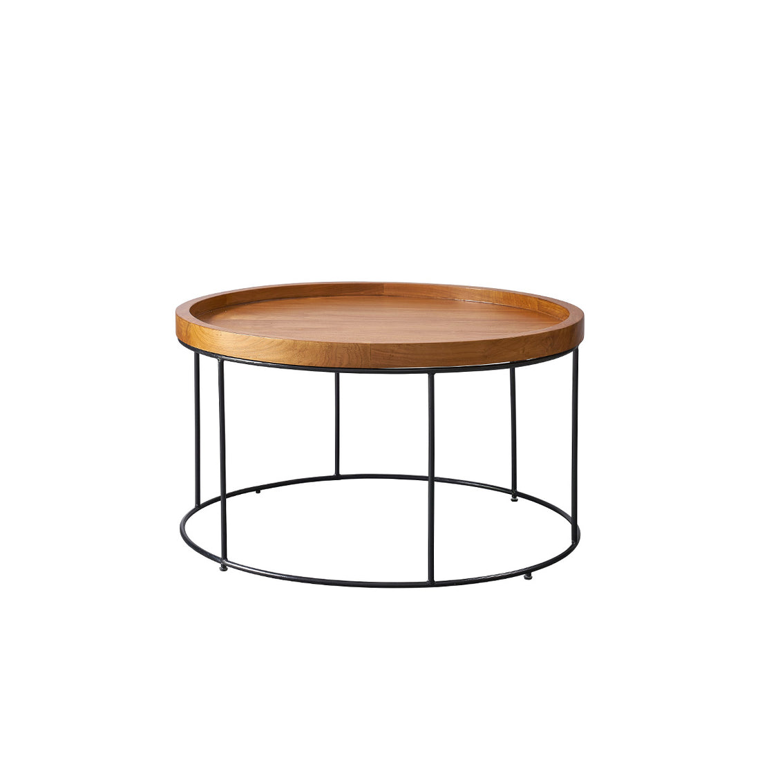 HUGO - Couchtisch aus massivem Teakholz und Metall Ø 80 cm 