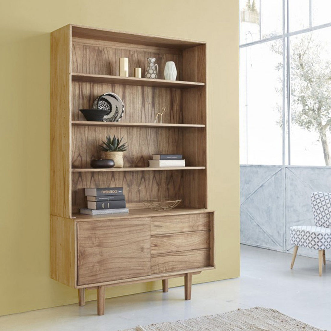 FIFTIES - Bücherregal aus massivem Mindi, H 205 cm