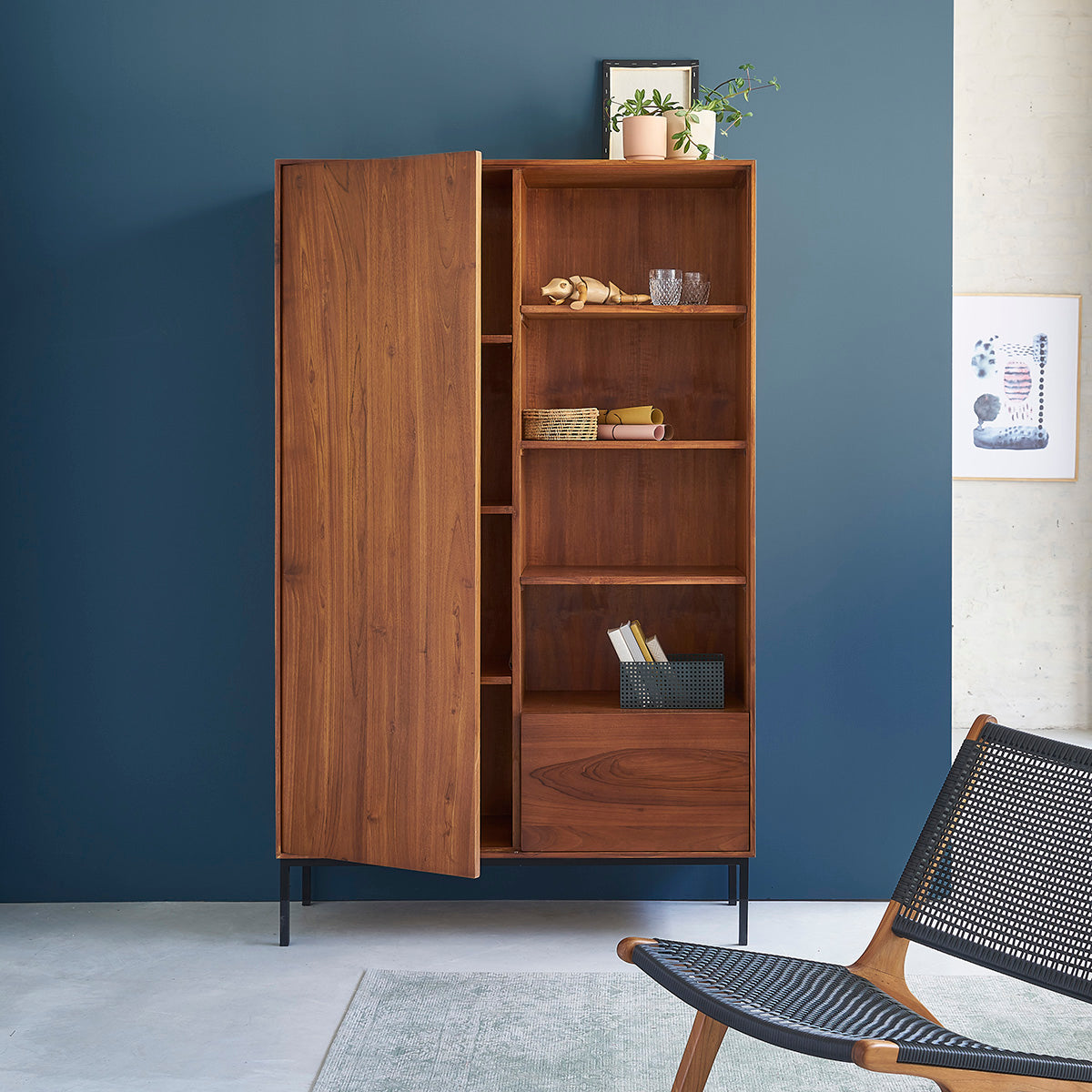 Schrank aus Teakholz und Metall 110 cm