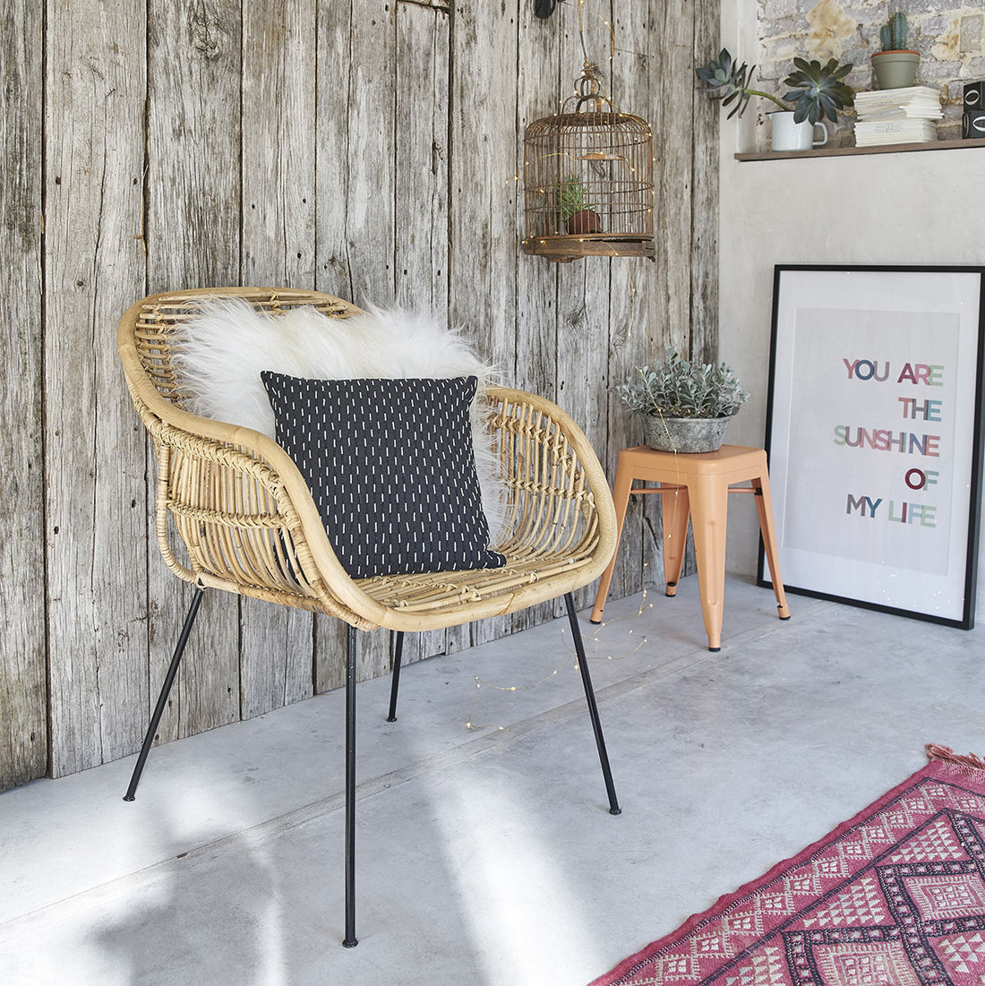 BOHO - Stuhl aus Rattan und Metall 