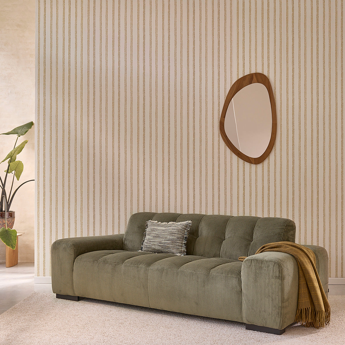 ALPHONSE - Gerades 3-Sitzer-Sofa aus khakifarbenem Cord