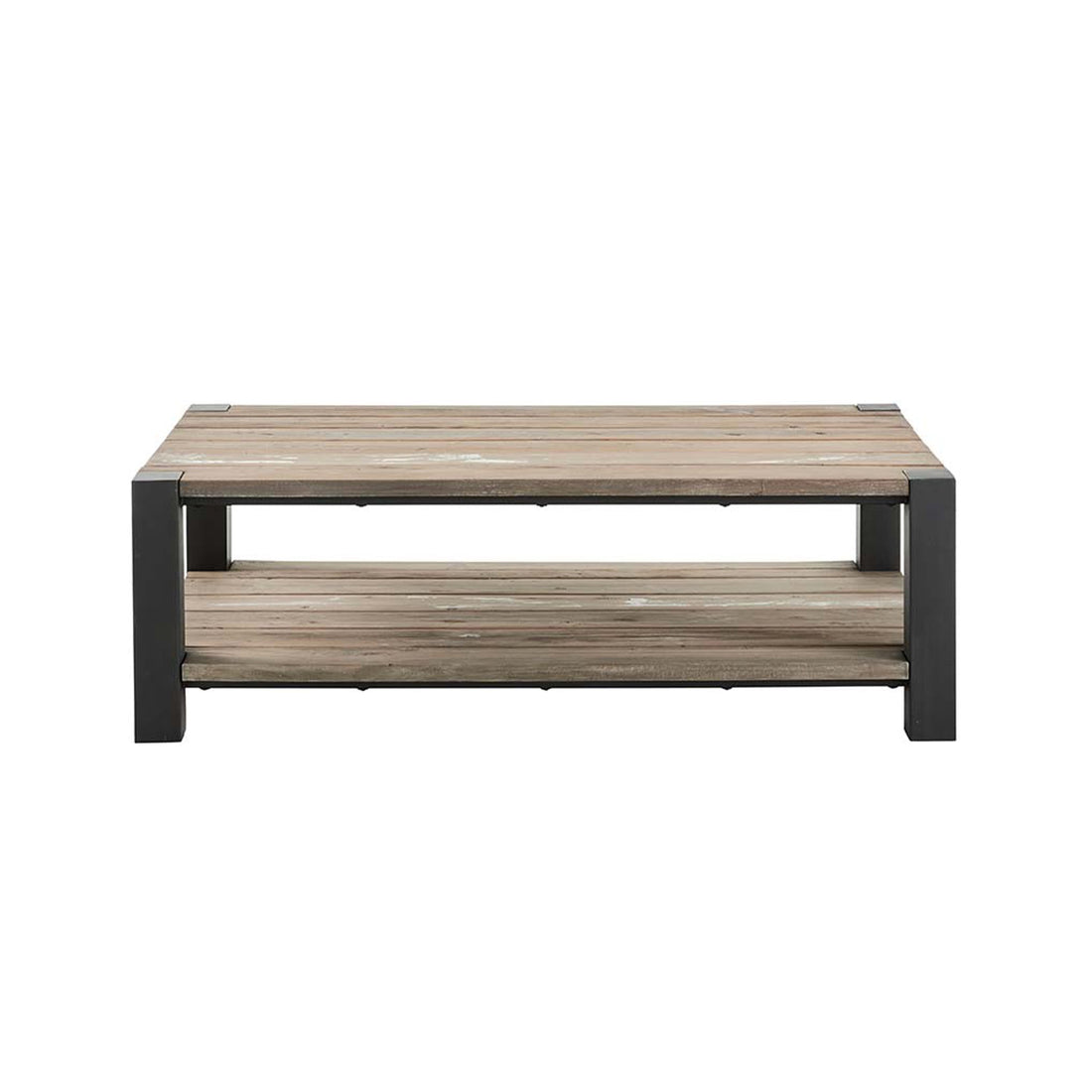 INDUS - Rechteckiger Couchtisch aus massivem recycelten Holz und Metall 140