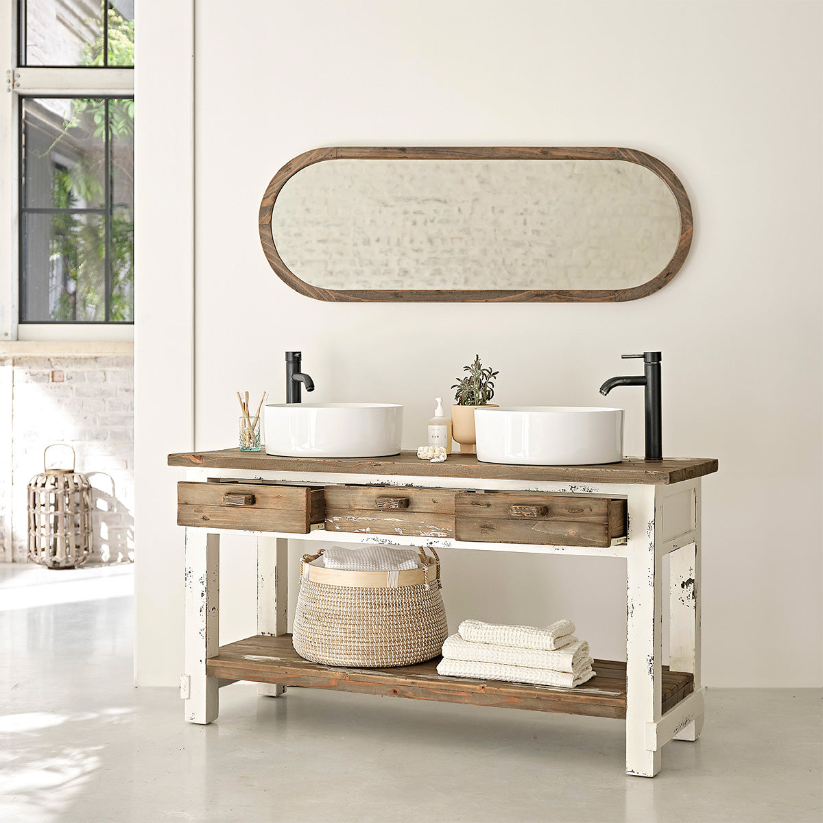 SEZANNE - Waschtischunterschrank aus recyceltem Massivholz 150 cm 