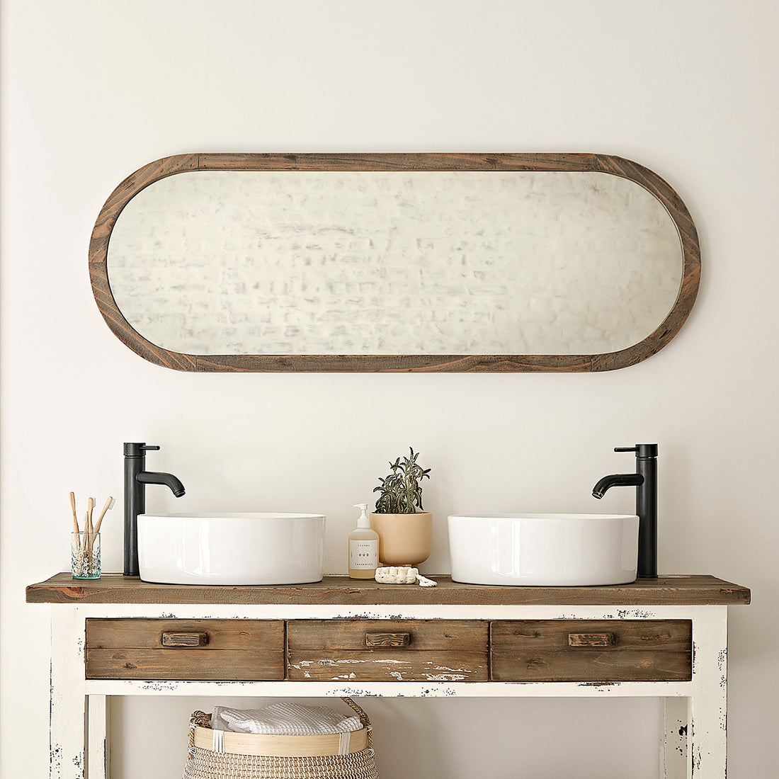 SEZANNE - Spiegel aus massivem recyceltem Holz oval 140x50 cm