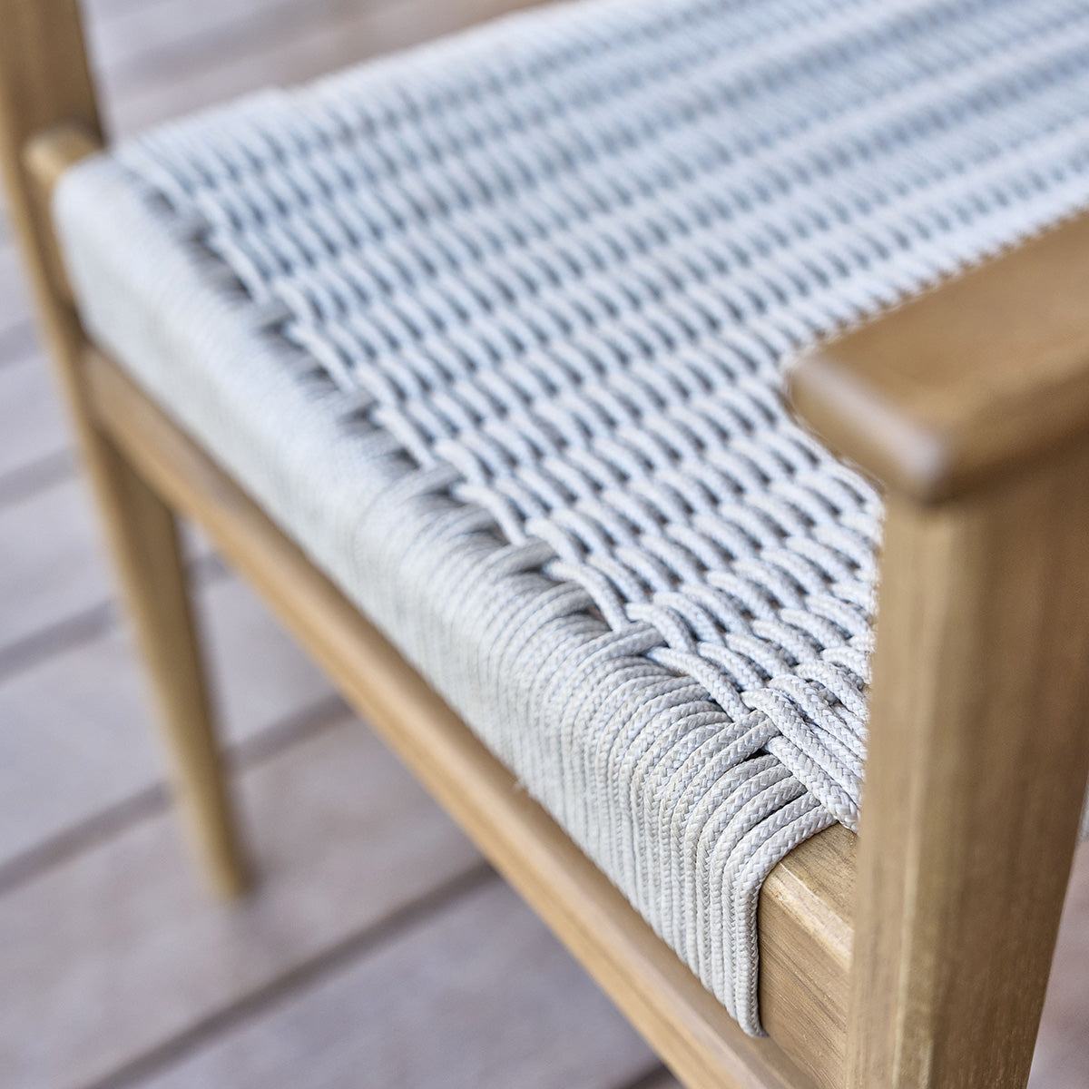 LIVIE - Fauteuil de jardin en teck massif et cordage beige