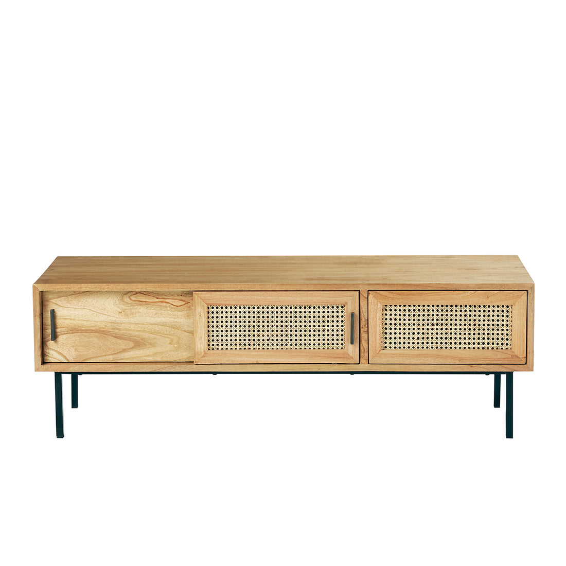 AUBIN - TV-Möbel aus massivem Mindy und Rohrgeflecht 140 cm 