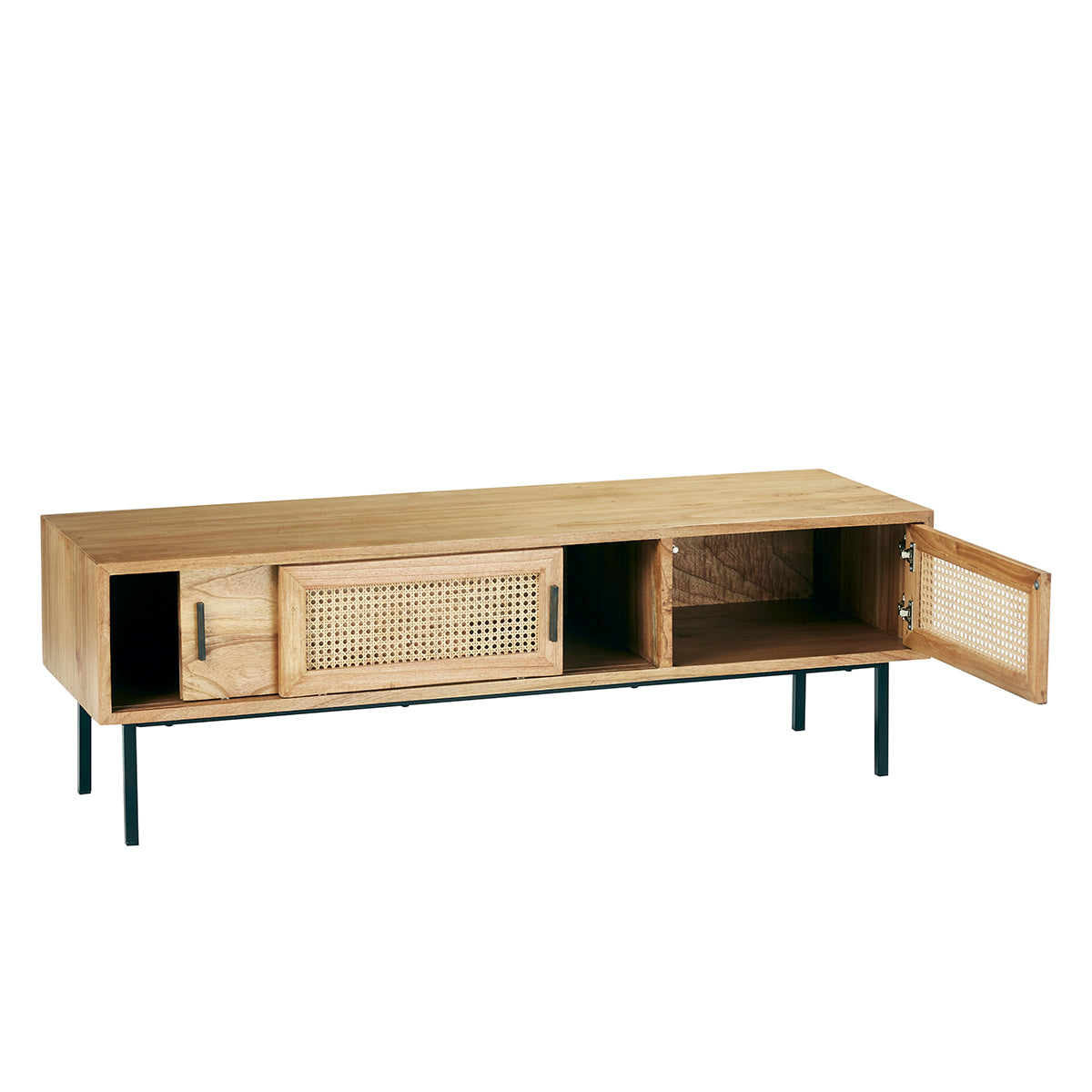 AUBIN - TV-Möbel aus massivem Mindy und Rohrgeflecht 140 cm 