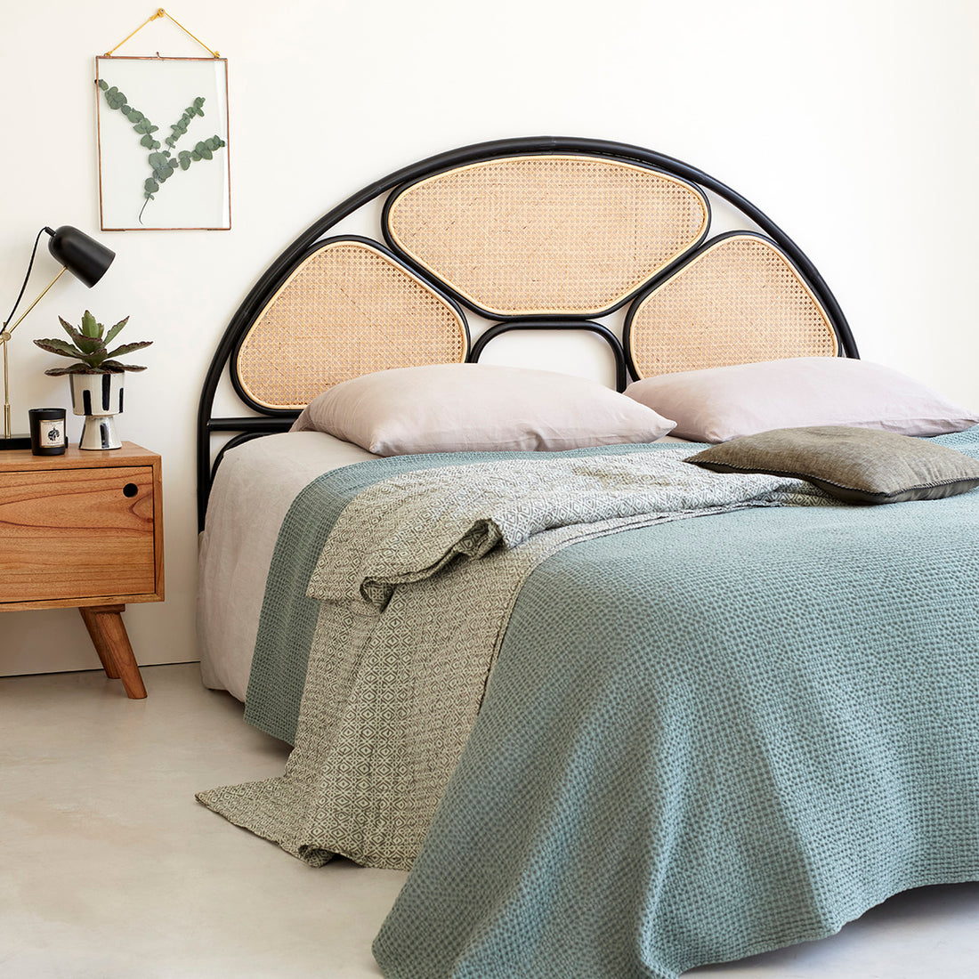 AVA - Kopfteil aus Rohrgeflecht und schwarzem Rattan 160 cm 