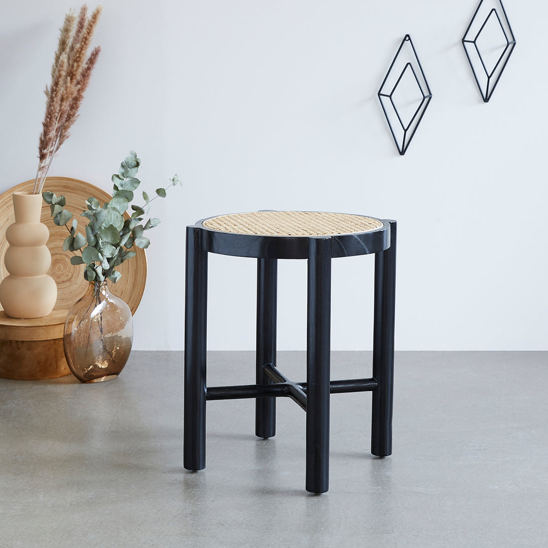 ARON - Nachttisch aus massivem Mahagoniholz und Geflecht 40 cm 