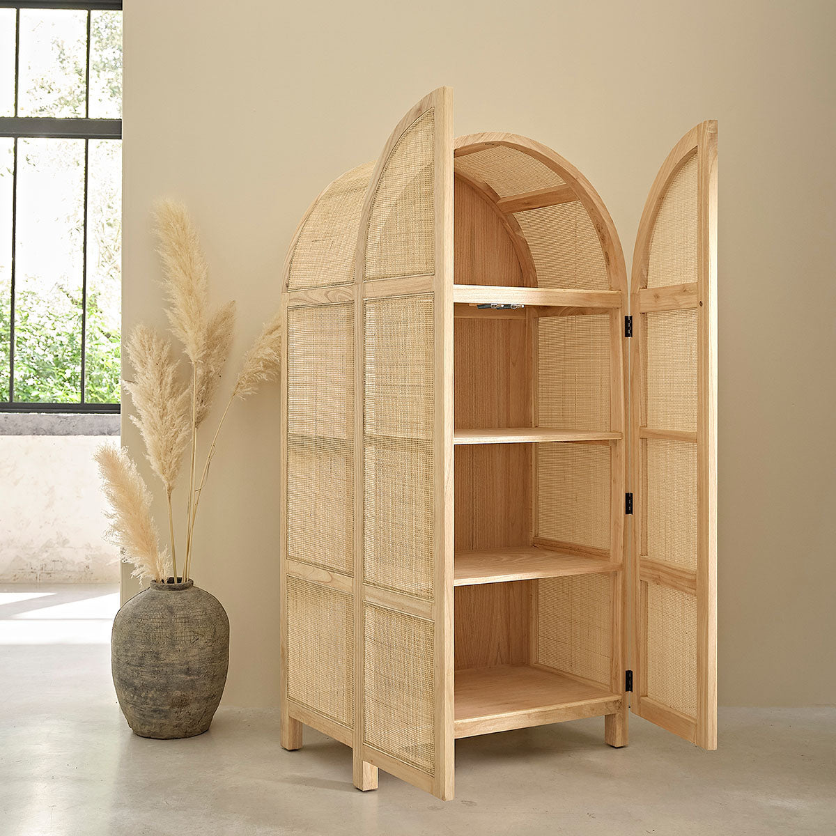 MAËL - Schrank aus massivem Mindi und Rohrgeflecht 90 cm