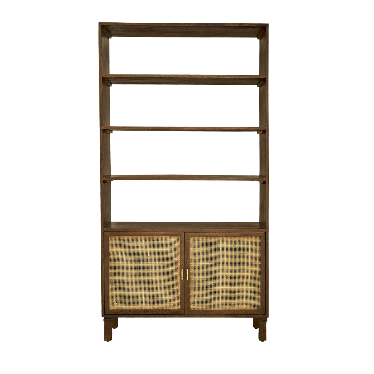 RAPHAEL - Bücherregal aus Mangoholz und Rohrgeflecht, in Walnuss-Finish 170 cm