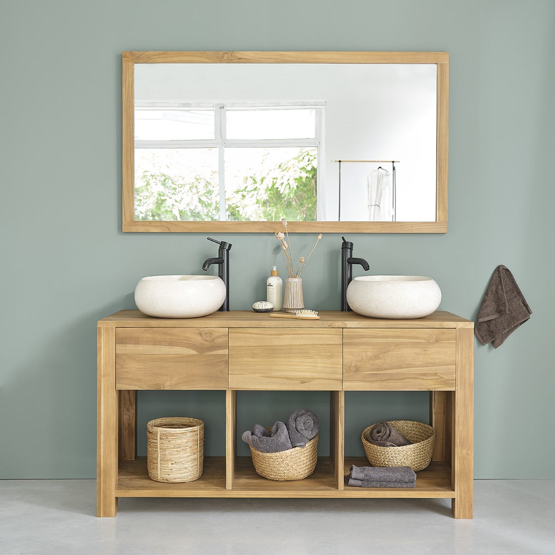 NOA - Waschtischunterschrank aus massivem Teakholz 145 cm 