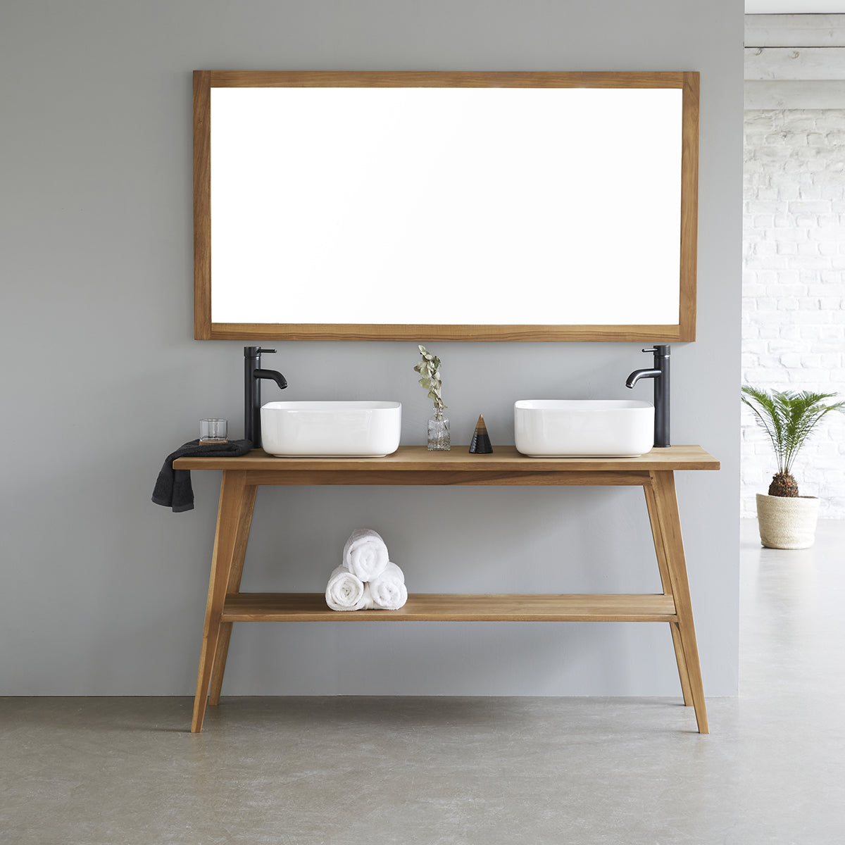 Spiegel aus massivem Teakholz rechteckig 150x80 cm