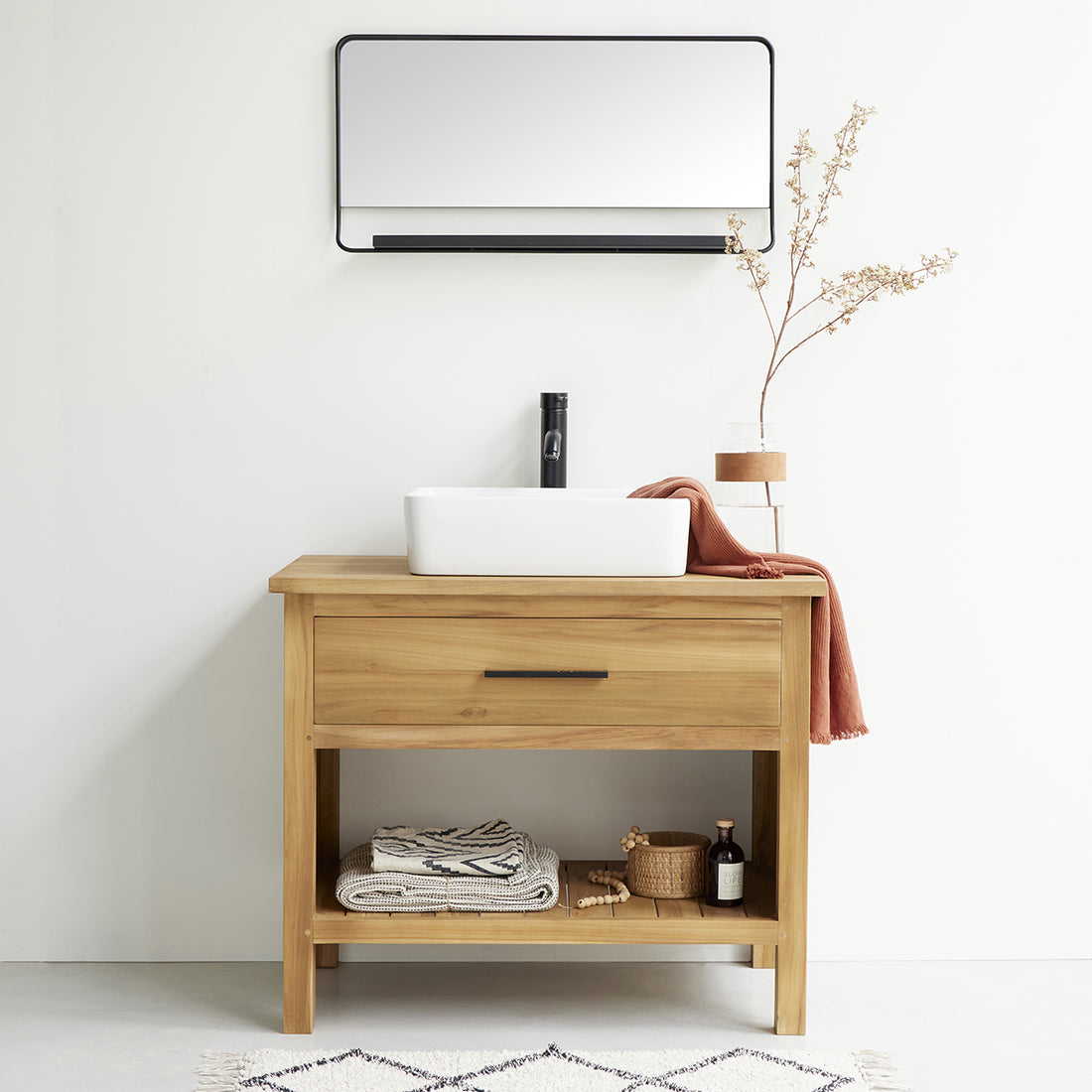 MARLI - Waschtischunterschrank aus massivem Teakholz 90 cm