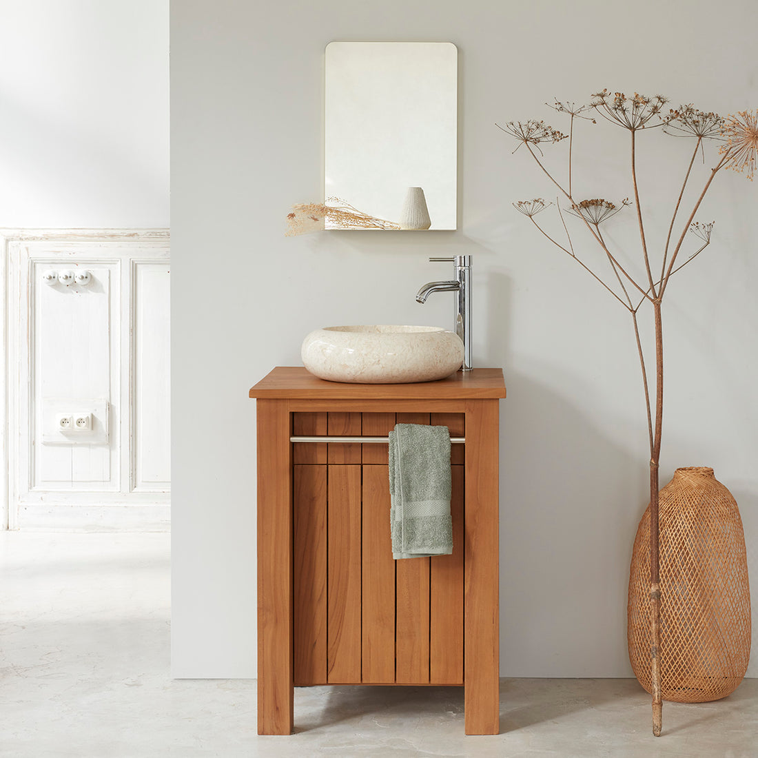 PORTO - Waschtischunterschrank aus massivem Teakholz 60 cm 