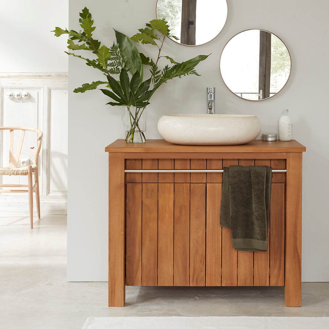 PORTO - Waschtischunterschrank aus massivem Teakholz 102 cm 
