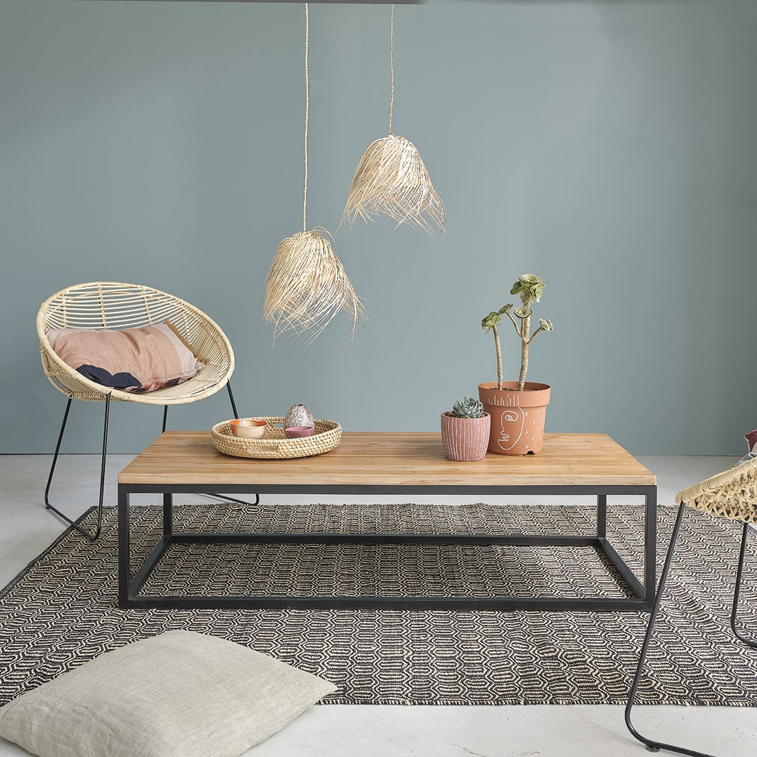 HUGO - Couchtisch aus massivem Teakholz und Metall 140 cm 