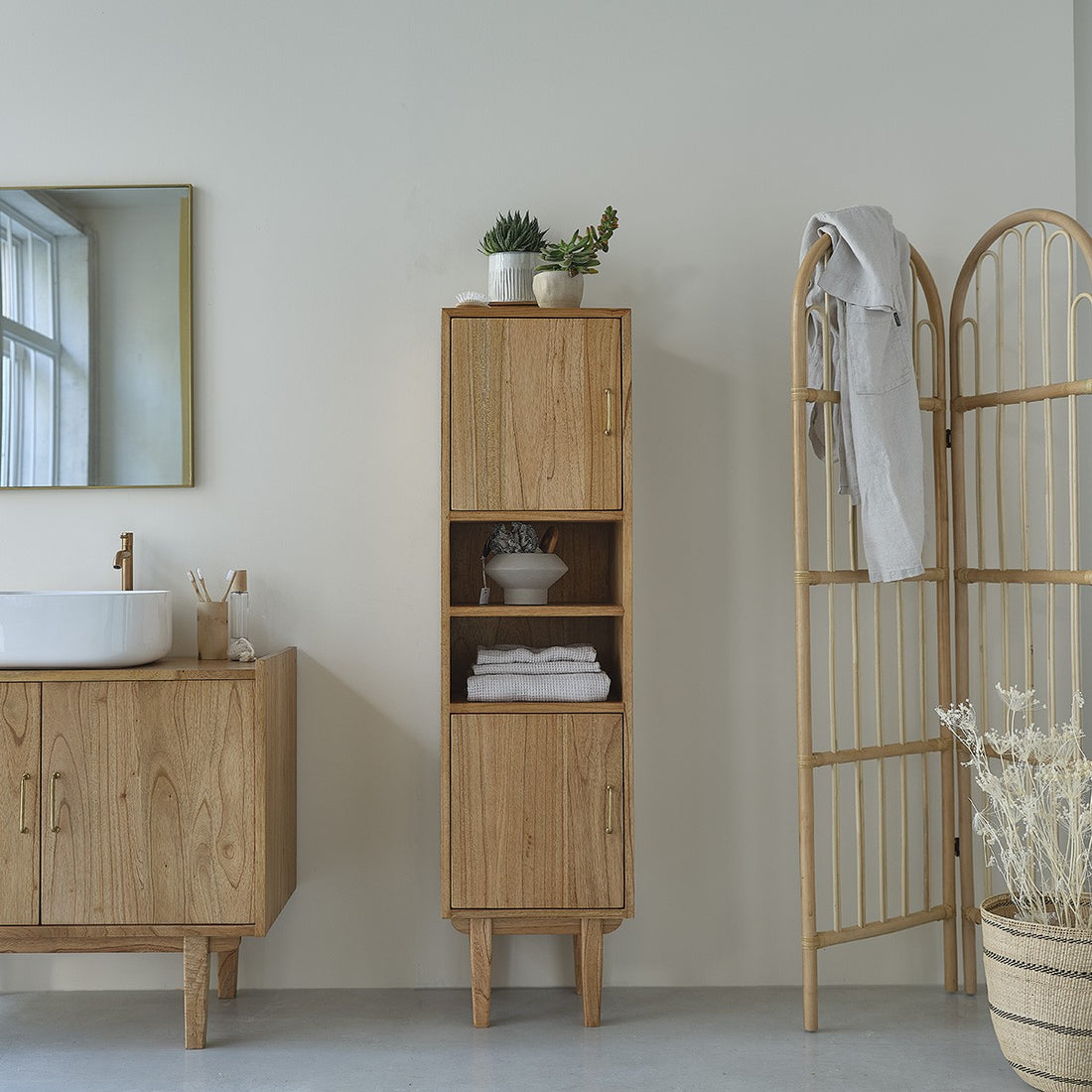 FIFTIES - Badezimmersäule aus massivem Mindi 150 cm