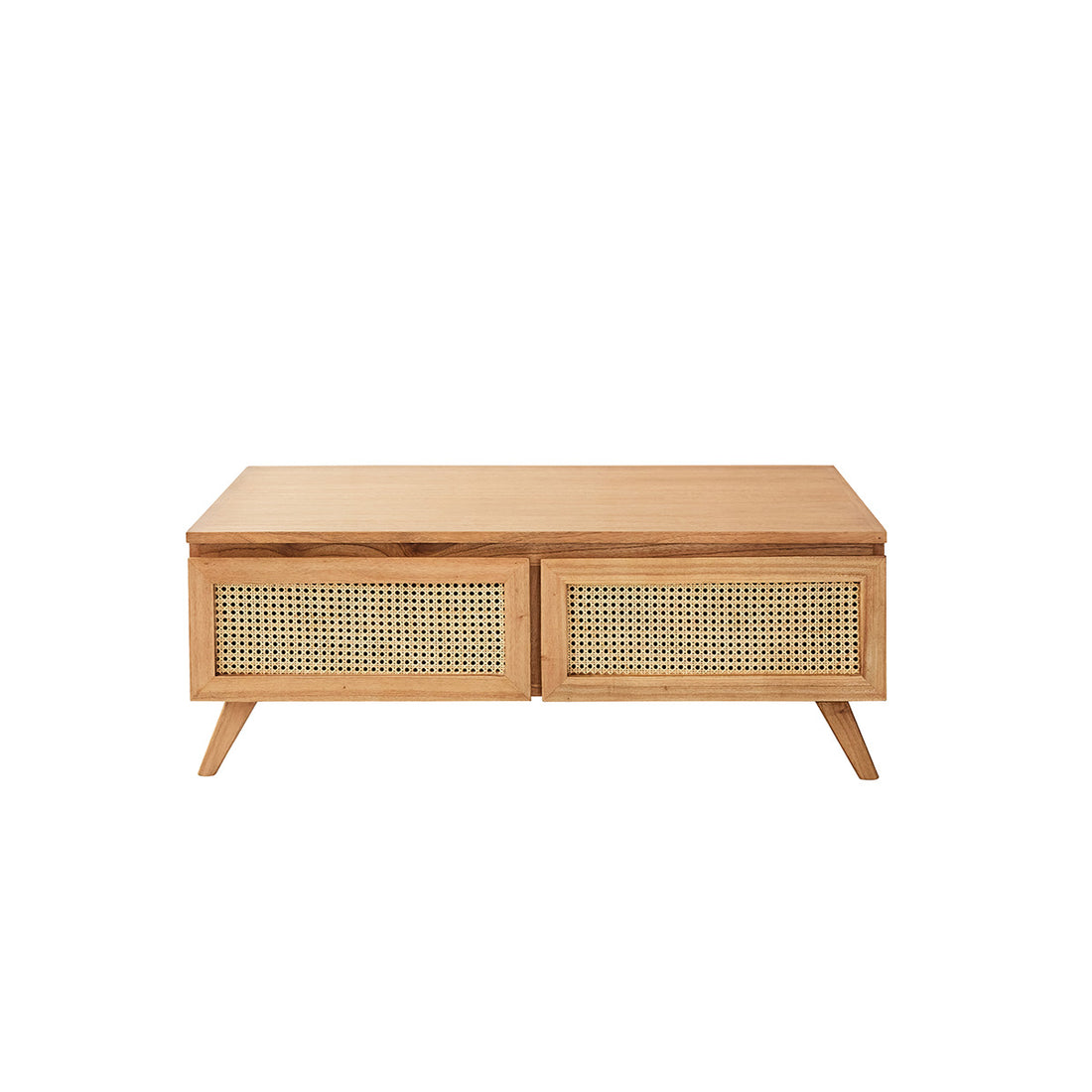 ISÉE - Couchtisch aus massivem Mindi-Holz und Geflecht 110 cm 
