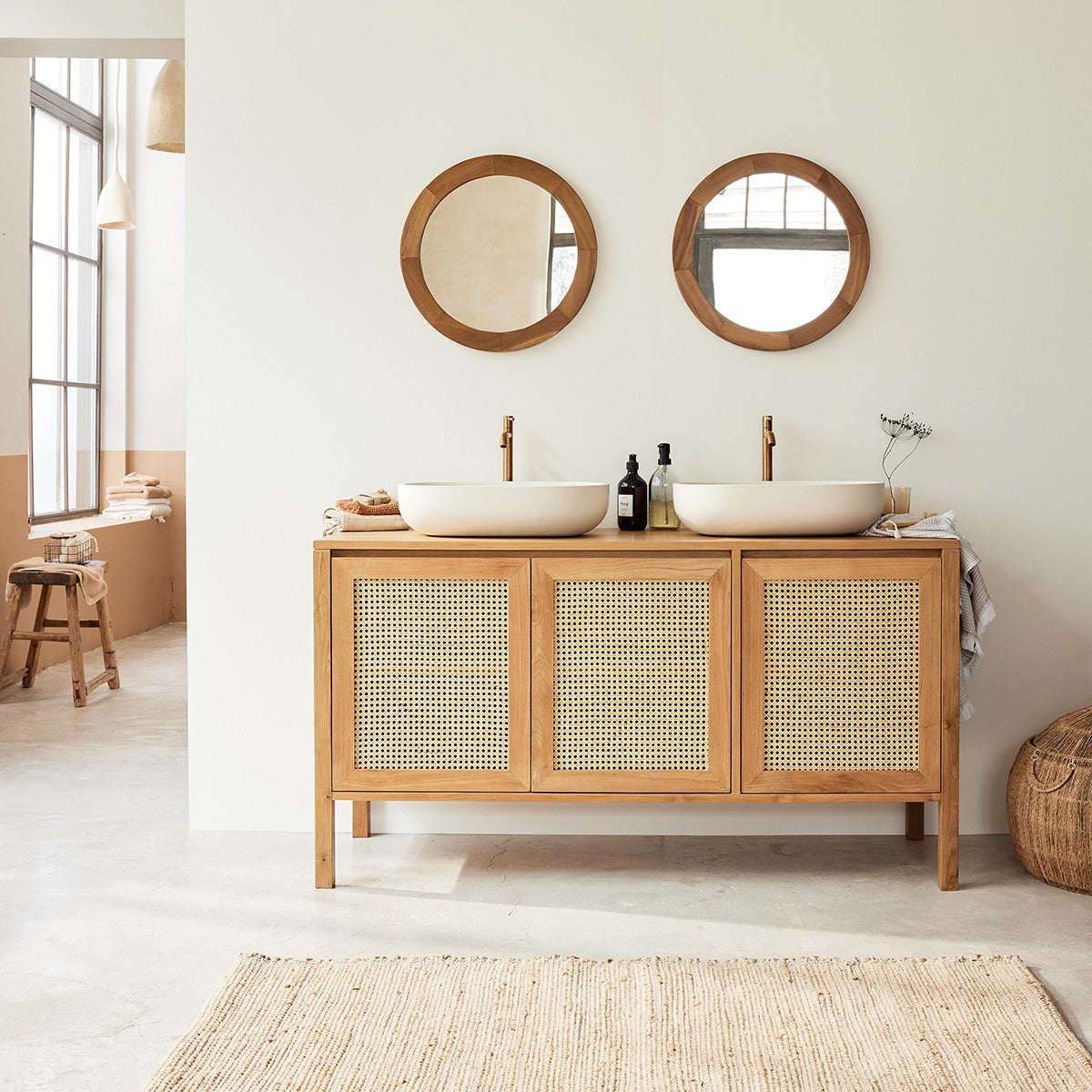 Ovale Waschbecken aus Beton in Beige 50cm