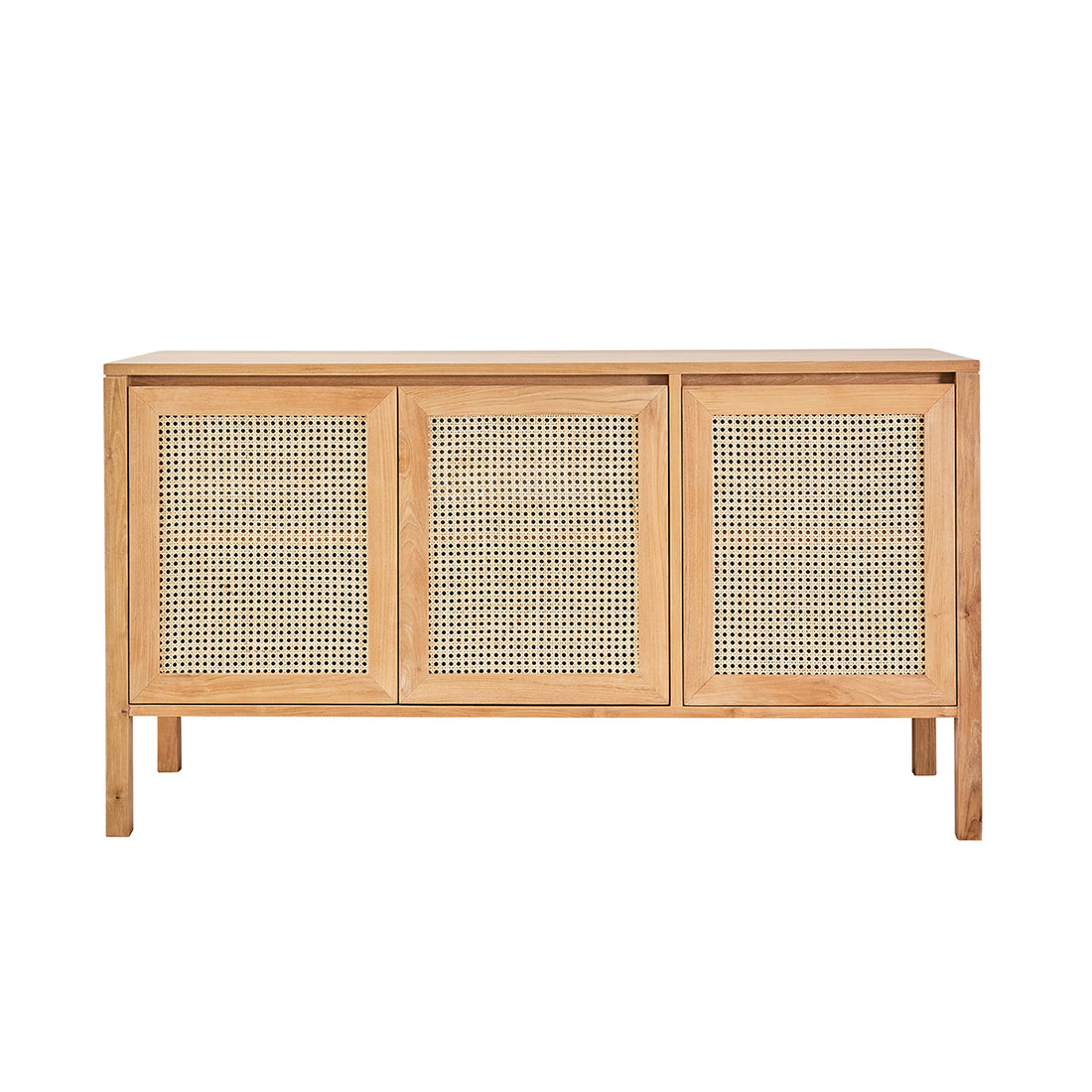 ELIOTT - Waschtischunterschrank aus massivem Teakholz und Rohrgeflecht 145 cm 