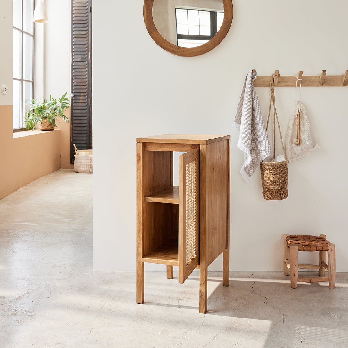 ELIOTT - Handwaschbecken aus massivem Teakholz und Rohrgeflecht 35 cm 