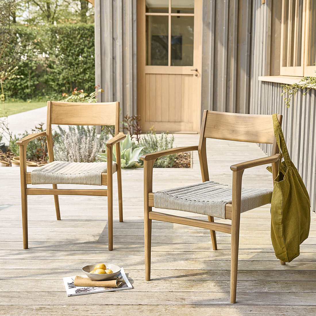 LIVIE - Gartensessel massives Teakholz und beigem Tauwerk ( 2er Set ) 
