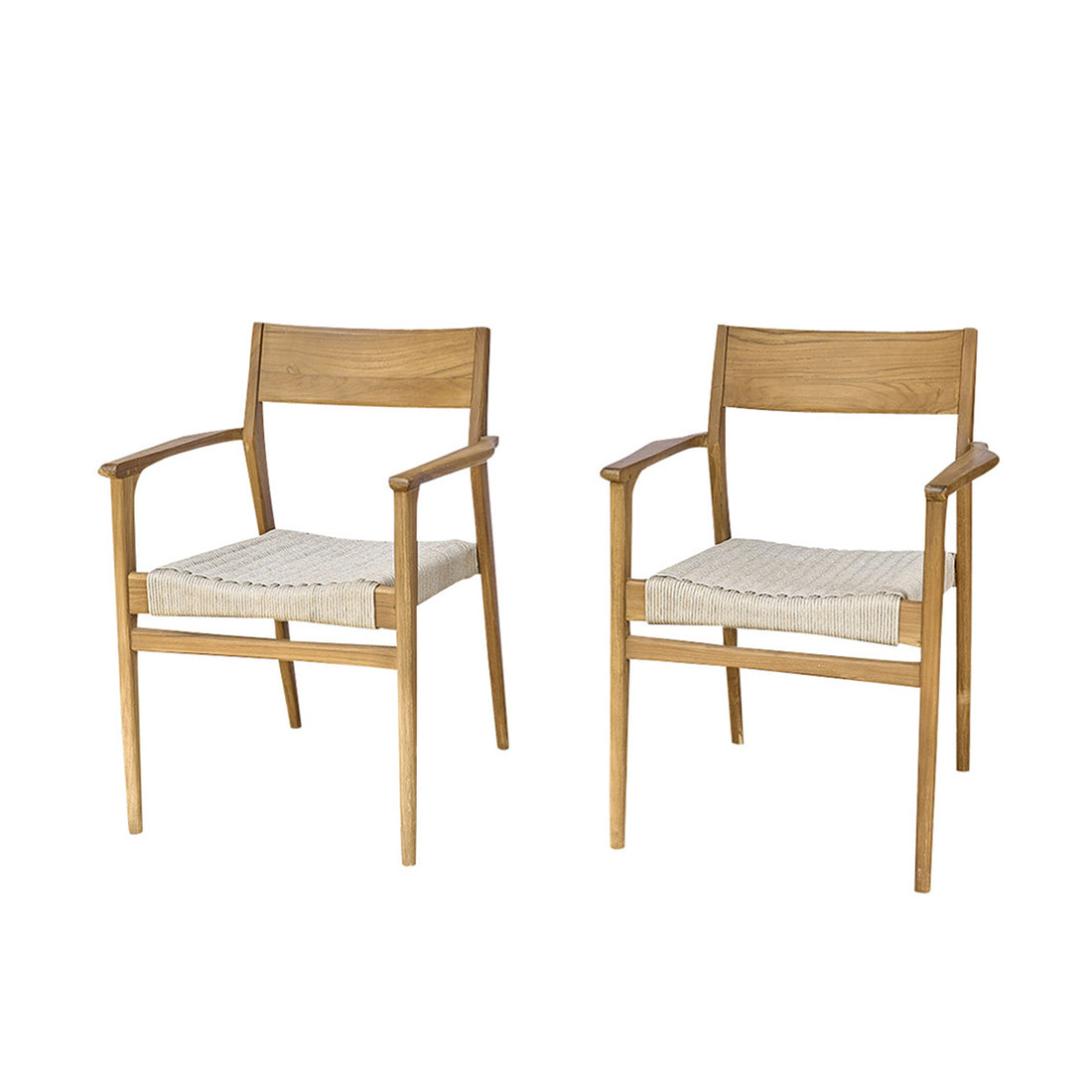 LIVIE - Gartensessel massives Teakholz und beigem Tauwerk ( 2er Set ) 