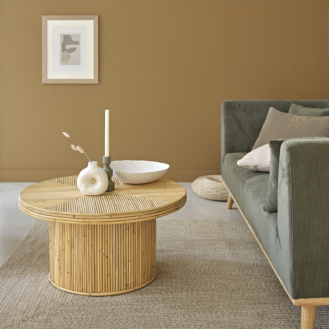 ALMA - Couchtisch aus Rattanrohr Ø 80 cm 