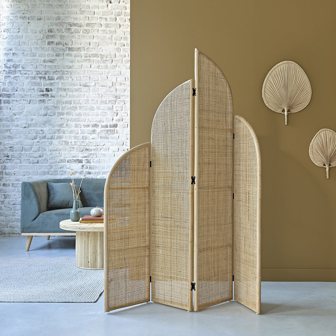 JANE - Wandschirm aus Rattan und Rohrgeflecht 4 Tafeln