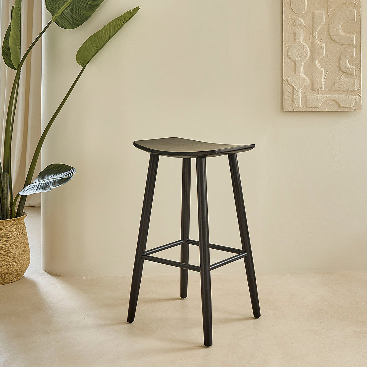 AMBRE - Hocker aus massivem Teakholz schwarz 75 cm