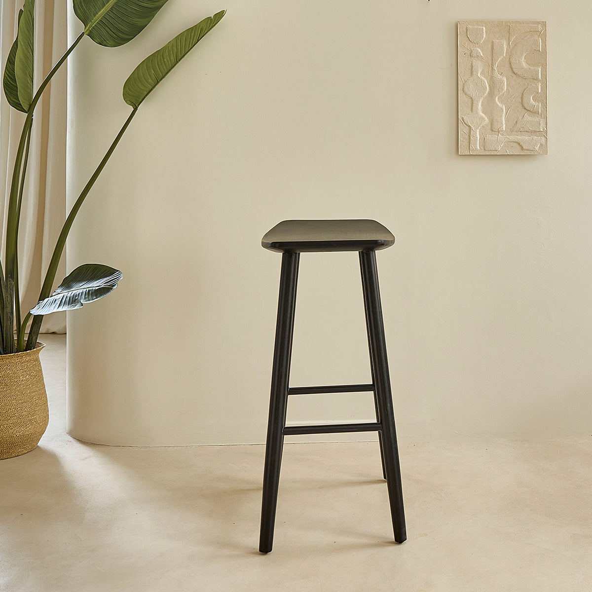 AMBRE - Hocker aus massivem Teakholz schwarz 75 cm