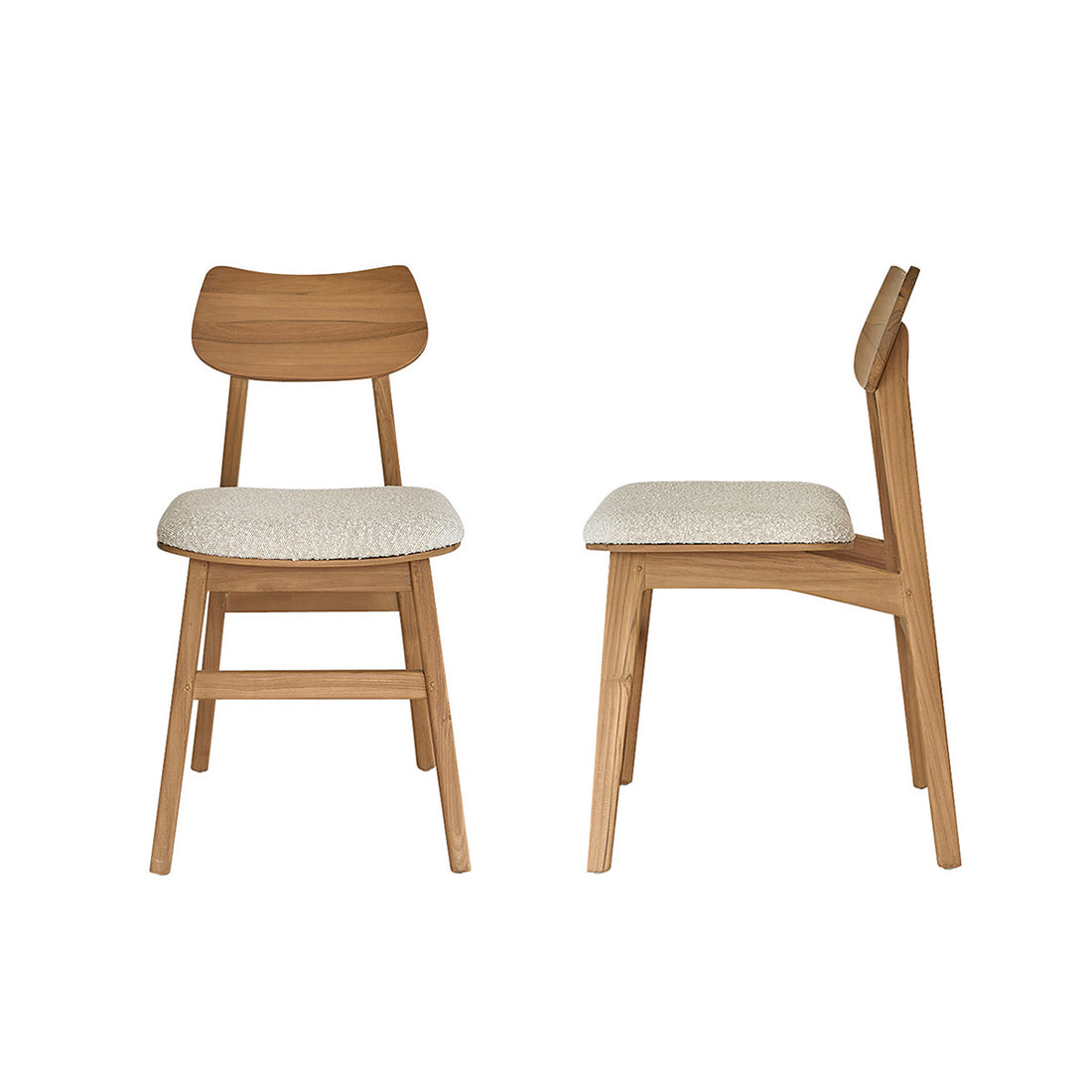 ADELE - Set aus 2 Stühlen aus massivem Teakholz mit Bouclé-Sitz  