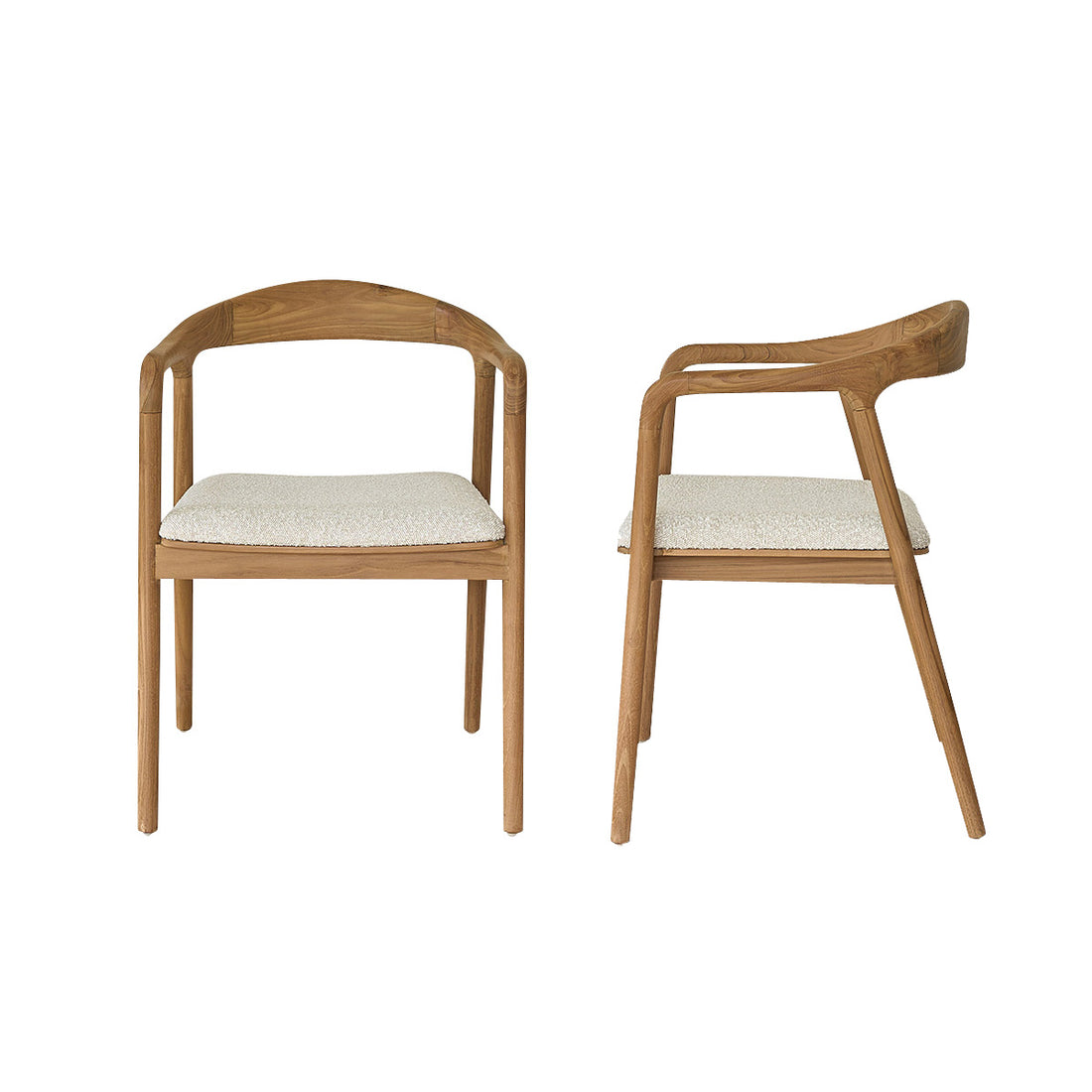 AMBRE - Set aus 2 Stühlen aus massivem Teakholz mit Boucle-Sitz 