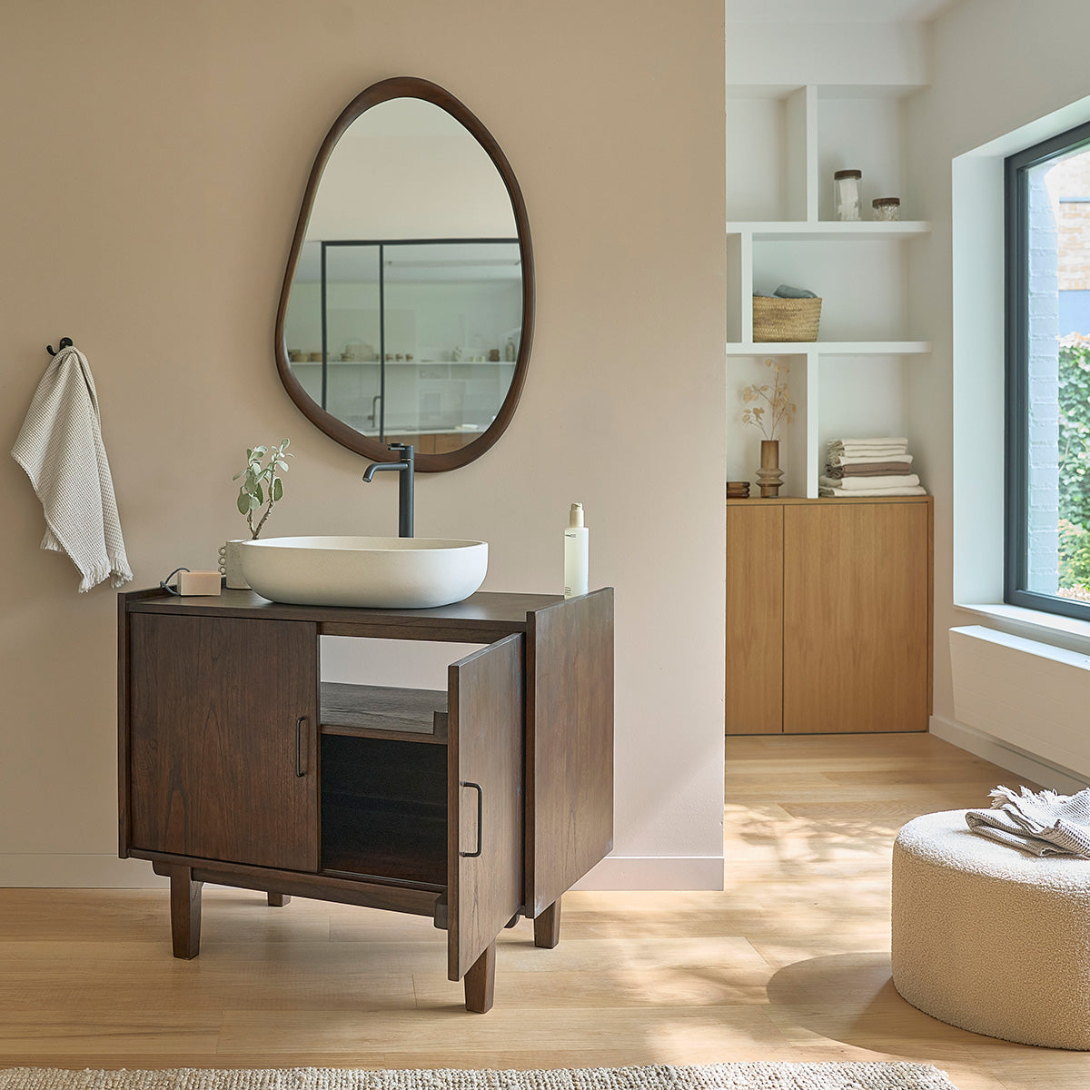 VINTAGE - Meuble de salle de bain en mindi massif 90 cm