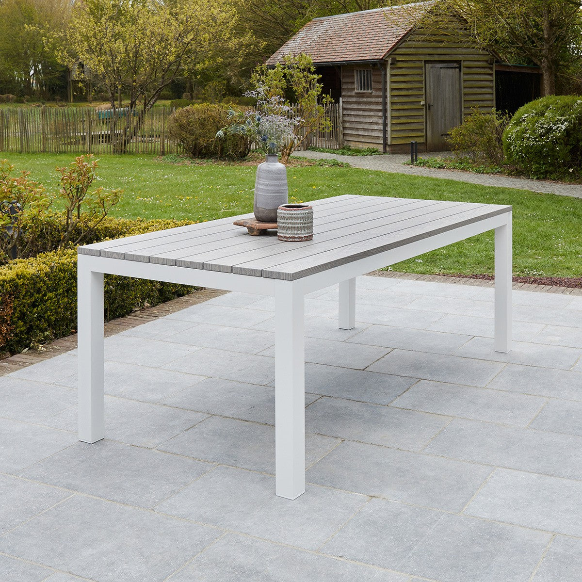 TAMPA - Gartenlounge aus weißem Aluminium und grauem Textilene 8-Sitzer